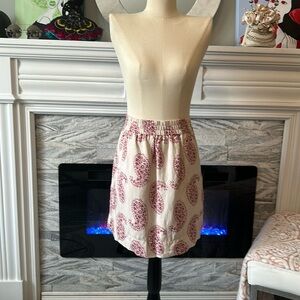 Loft medium lined skirt burgundy paisley design on cream , with pockets